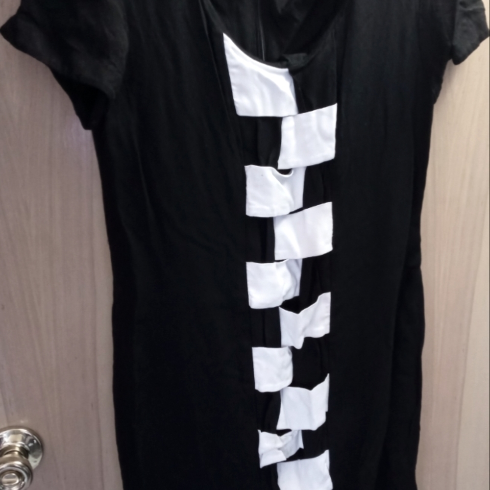 Black dress with checked pattern